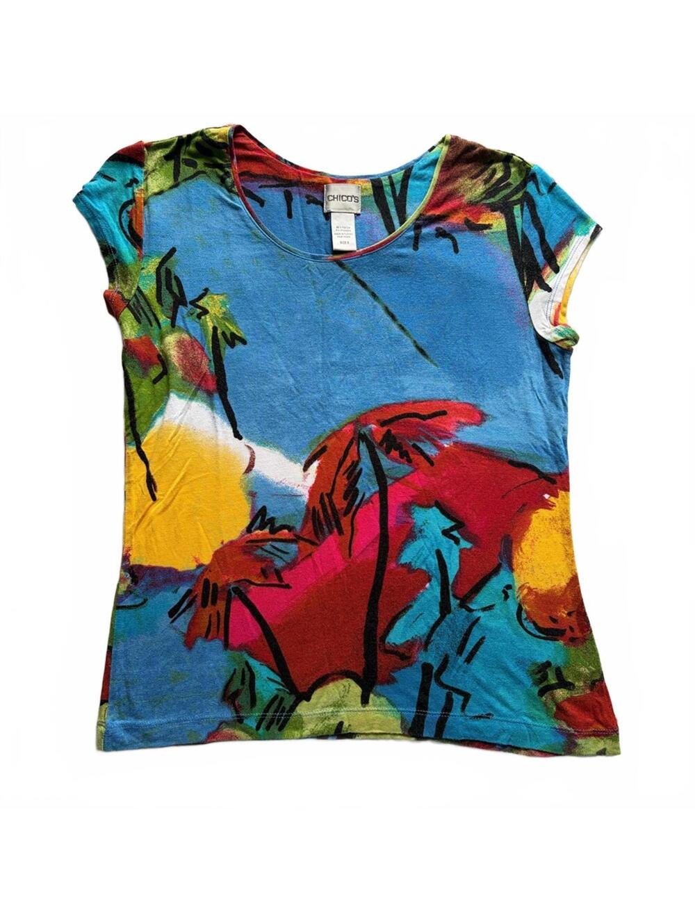 Chico's Multicolor Abstract Short Sleeve Tee